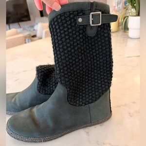 UGG Lyza 10” mid-calf boots in black suede leather/wool knit, size 8, worn once